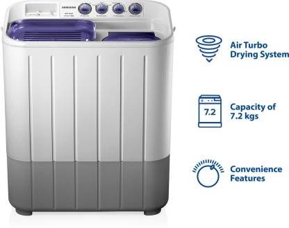 SAMSUNG 7.2 kg with Double Storm Technology Semi Automatic Top Load White  (WT725QPNDMPXTL 02)